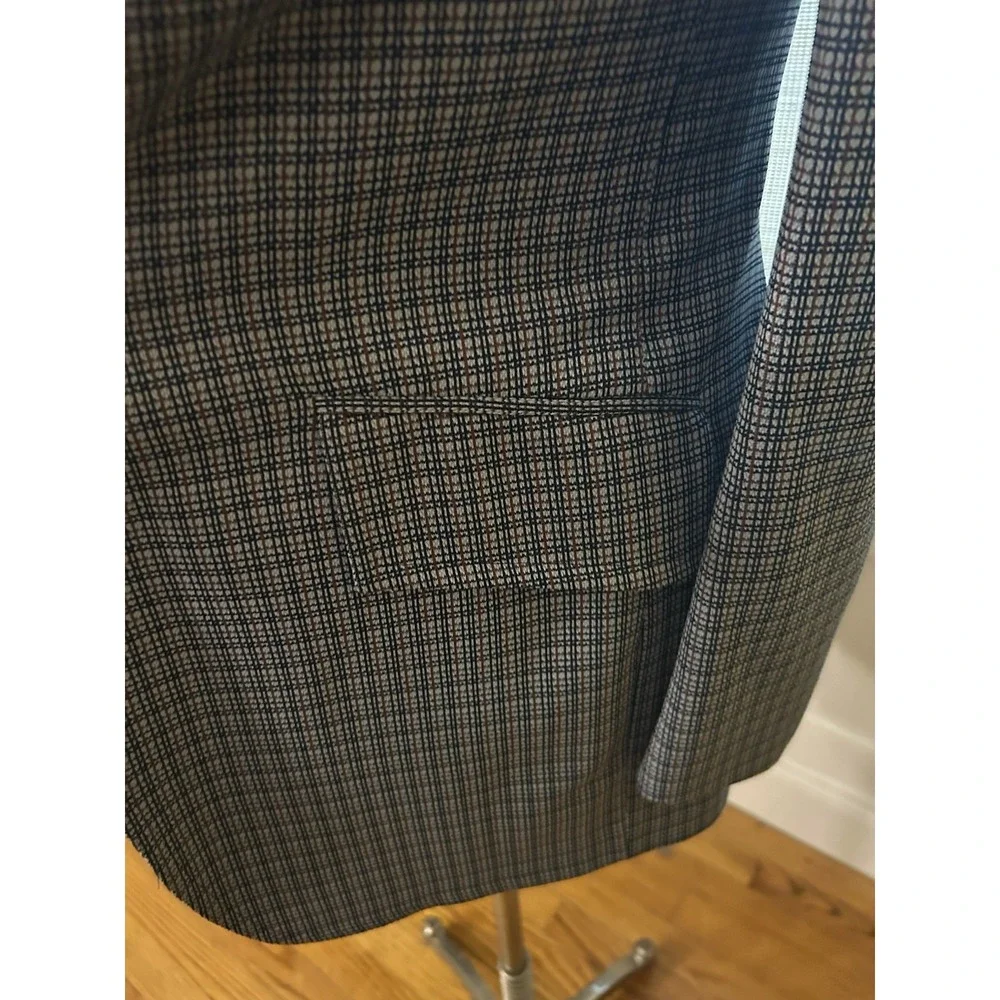 Vtg 70s Blue Gray Maroon Plaid Double Knit Golf Sport Coat Jacket Blazer 40 L